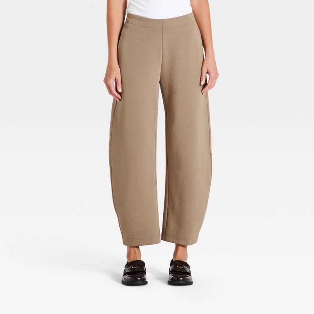 Women's High-Rise Ponte Barrel Pants - A New Day Tan M